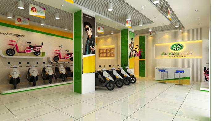 綠源電動車店鋪、店面logo墻裝修設計案例效果圖