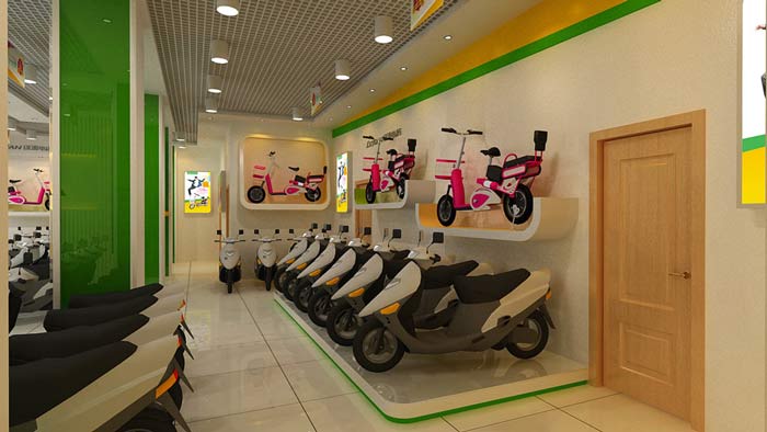 綠源電動車店鋪、店面電動車擺放區(qū)裝修設計案例效果圖