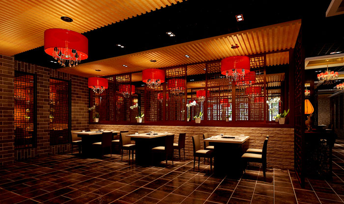 中式風格火鍋店餐桌區(qū)域裝修設計案例效果圖