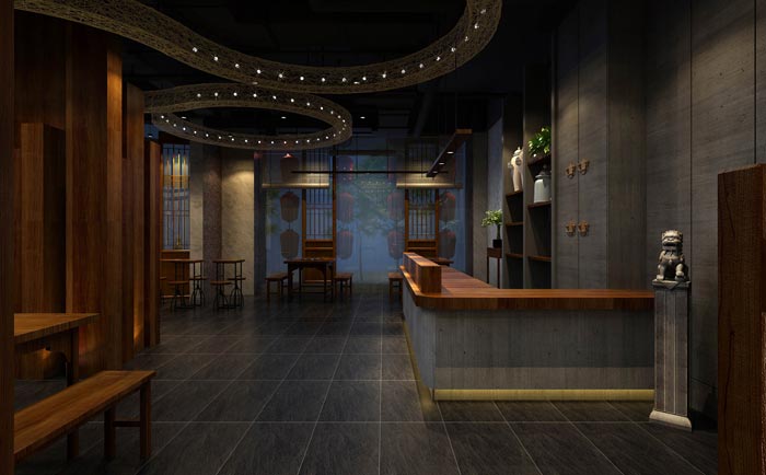 返璞歸真、回歸自然的健康飲食餐廳前臺(tái)大廳設(shè)計(jì)案例效果圖